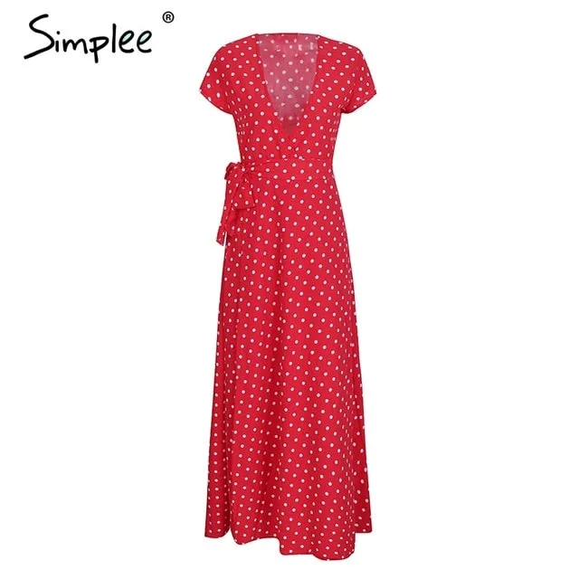 VenusFox Elegant high waist red dots maxi dress