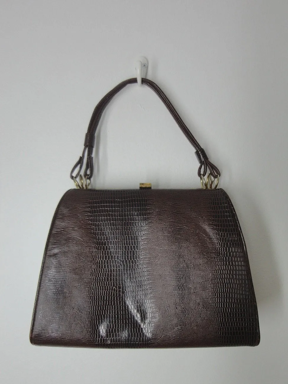 Vintage 1960s Kelly Bag / Brown Faux Snake