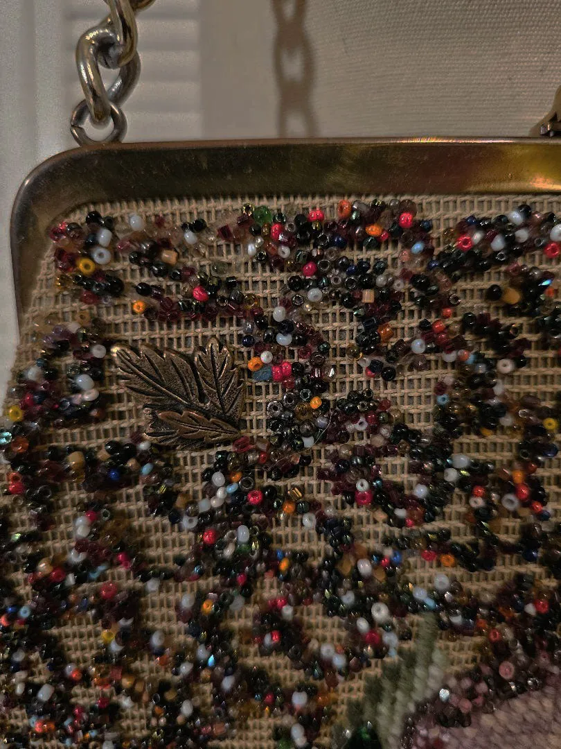 VINTAGE 50S 60S 70S SOURE NEW YORK BEADED PURSE HANDBAG LEAF ACCENTS PURSE 1950S PURSE SHOULDER BAG SHOULDER PURSE DESIGNER BAG