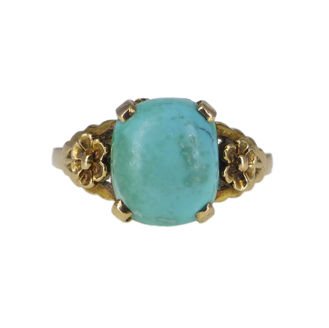 Vintage 9ct Gold Floral Turquoise Ring