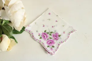 Vintage Cotton Purple Rose Print Hankie