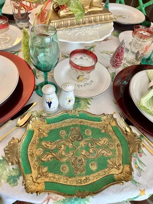 Vintage Florentine Tray, Italian, Green and Gold