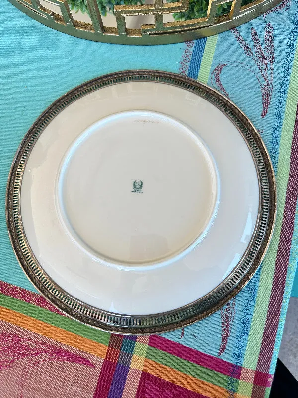 Vintage Lenox Plate Silver Trim, Blue Tree Ring Pattern