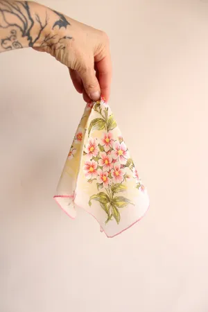 Vintage Pink and Yellow Floral Handkerchief