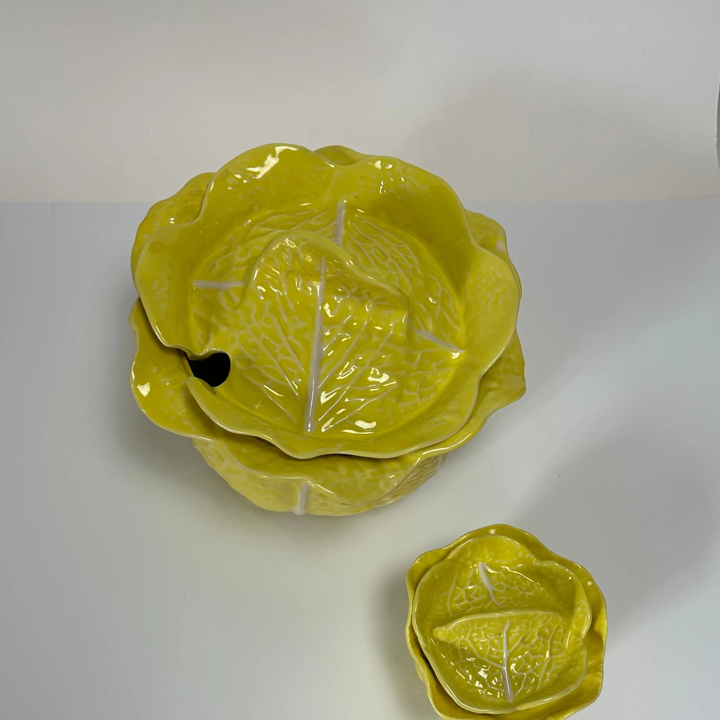 Vintage Yellow Ceramic Portuguese Tureen/Small Lidded Yellow Cabbage (Set of 2)