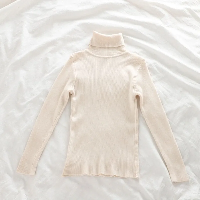 Women Pullover Turtleneck Sweater Long Sleeve Knitted Soft Female Basic Tops Korean Fashion Ladies Jumper