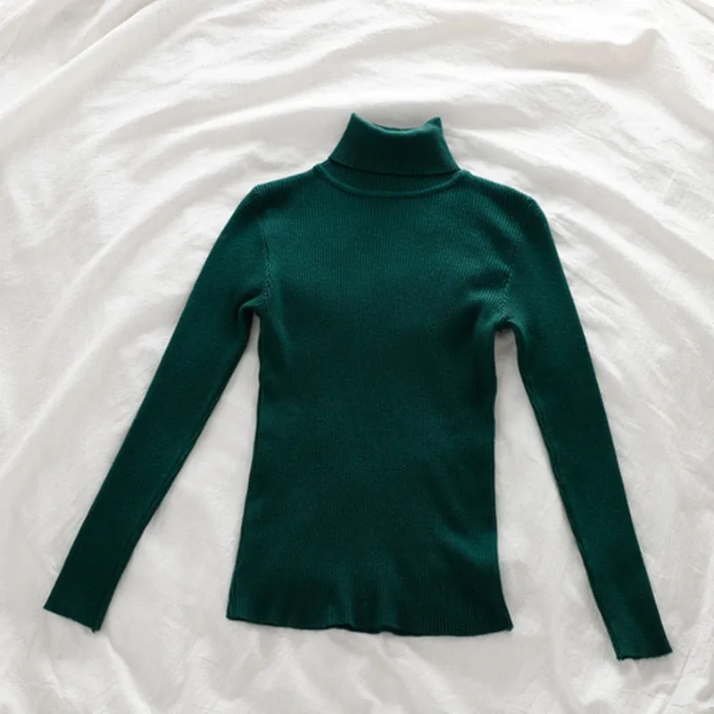 Women Pullover Turtleneck Sweater Long Sleeve Knitted Soft Female Basic Tops Korean Fashion Ladies Jumper